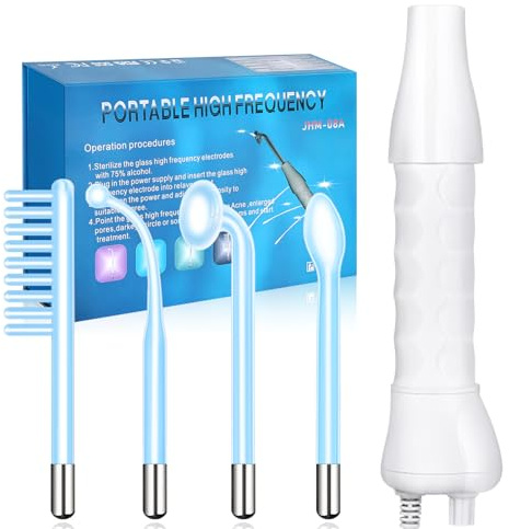 Yofuly Máquina de Alta Frecuencia Estetica Facial, con 4 Azul Dispositivos de Masaje Facial, Portátil de Mano de Alta Frecuencia para el Cuidado de la Piel