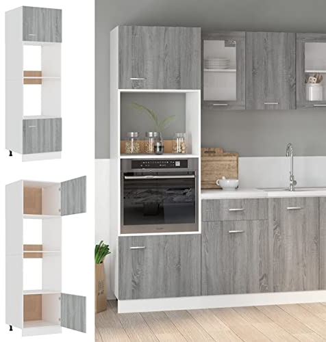 ZEYUAN Mikrowellenumbauschrank Grau Sonoma 60x57x207 cm Holzwerkstoff, Küchenschrank, Hochschrank Küche, Backofen Schrank, Kitchen Cabinet, Mikrowelle Schrank 815604