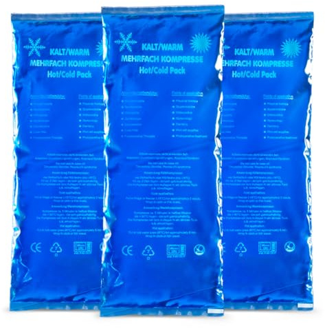 Hygiene100 Set di 3 compresse refrigeranti XXL (12 x 29 cm), riutilizzabili in gel per lesioni, sollievo dal dolore, punture di insetti, terapia flessibile, ecc