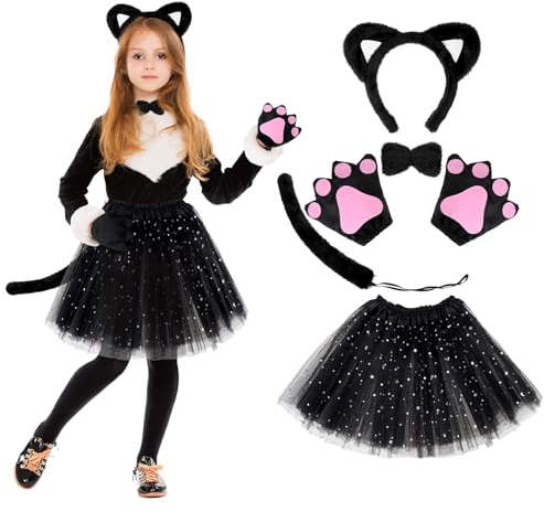 Huiguli Cat Cosplay Costume Set with Accessories - Animal Tutu Dress for Kids Girls - Party, Halloween, Carnival, Christmas