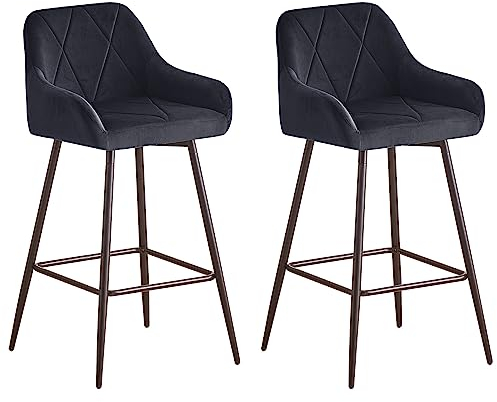 JYMTOM 2/4er-Set Barhocker Tresenhocker Bistrohocker Samt/PU-Bezug Barstühle mit Armlehne, modischer Hocker mit schwarzen Metallbeine für Küche, Bistro und Counter (schwarz,2)