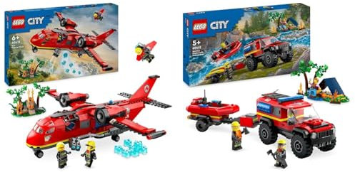 LEGO City Fire Rescue Plane Toy for 6 Plus Year Old Boys, Girls and Kids Who Love Imaginative Play & City 4x4 Fire Engine with Rescue Boat Building Toys for 5 Plus Year Old Boys & Girls