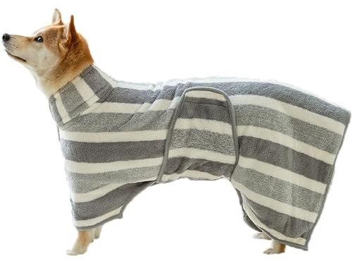 Lohill 60cm Haustier Bademantel, Saugfähige Große Badetuch, Hund Baden Trocknen Handtuch, Bademantel Extra SaugfäHig und Schnell Trocknendes, mit Klettverschluss und Verstellbarem Schrumpfband, L