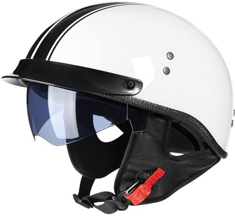 Mezzo Casco Jet Caschi Moto Retrò Casco Scodella Portatile, ECE Omologato Mezzo Elmetto da Moto Retrò con Pare-soleil Rétractable per Uomo Donna Biker Cruiser Scooter Touring(4,L(59~60CM))