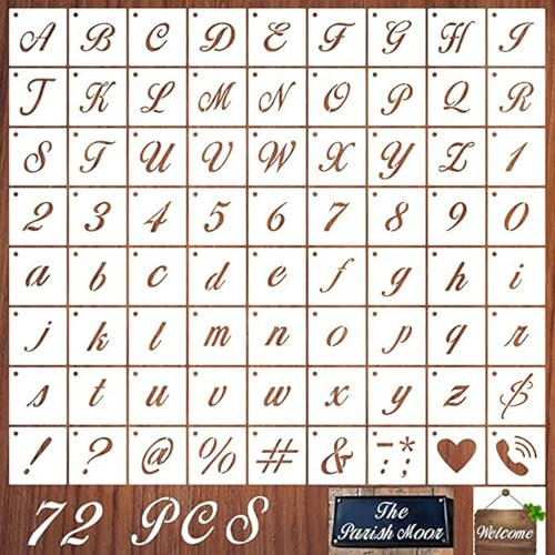 Buchstaben Schablone Set, 72 Stück Letter Templates Stencil, Alphabet-Zahlenschablonen, wiederverwendbare Buchstaben, für Zeichnen, Schreiben und Basteln