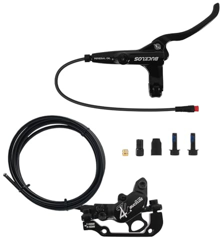 BUCKLOS EBike 2-PIN 4 Pistons Electric Power Off MTB Hydraulic Disc Brake Set,E-Bike Left Front 1150mm Right Rear 1950mm Aluminum Alloy Caliper Lever for ebike/Scooter/Mountain Bike HD-E735(Pre-Bled)