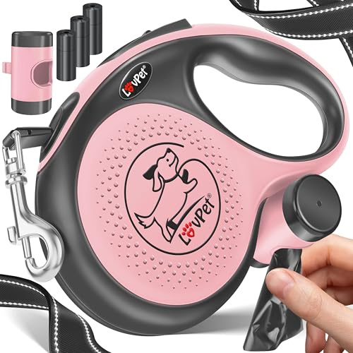 Lovpet® Laisse enroulable pour chien de 8 m | Laisse pour petits et grands chiens de 50 kg | Laisse extensible ergonomique et antidérapante | Laisse de jogging à 360 ° | Laisse de course à mailles