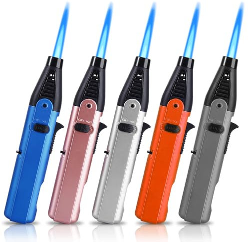 Feuerzeug Sturmfeuerzeug, 5 Stück Jetflamme Feuerzeug Gas Nachfüllbar Sturmfeuerzeug, Winddichtes Feuerzeug, Einstellbare Langes Stabfeuerzeug, Gasfeuerzeug Für Kerzen, Grill, Küche, Camping