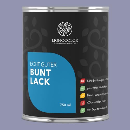 Lignocolor Buntlack matt (750 ml, Flieder) | hochbeständiger Lack für Holz, Metall, Kunststoff & Kinderspielzeug