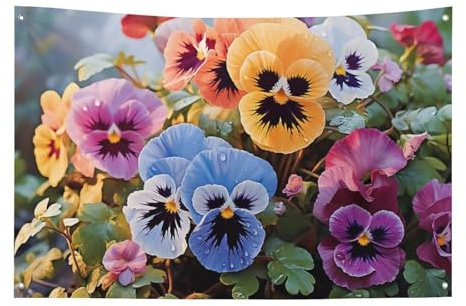 Bandera de flores de pensamiento, 35 x 59 pulgadas, no se decolora, bandera de bienvenida para jardín, patio, casa, letrero decorativo para interiores y exteriores, decoración del hogar