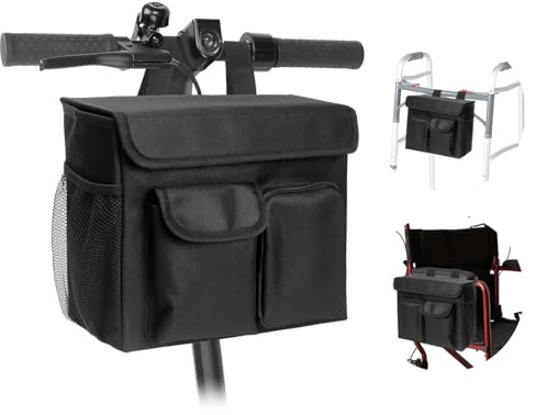Boczif Sac pour scooter de mobilité - Sac de rangement pour scooter électrique avec poche pour ordinateur portable de 35,6 cm et porte-gobelets pour fauteuil roulant et déambulateur (sac pour scooter