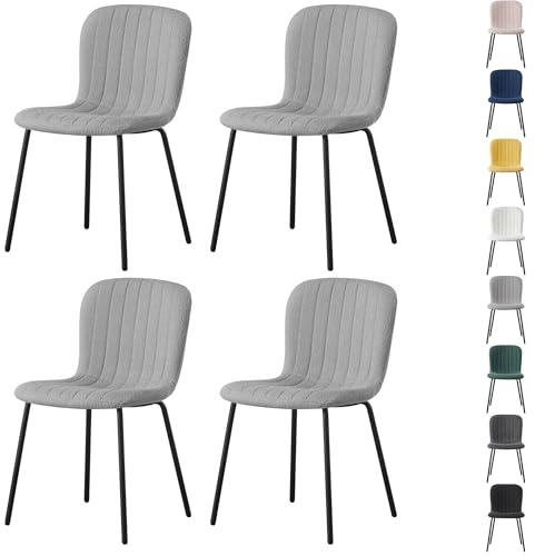 mcc direct Set of 4 Soft Fabric Dining Chairs with Upholstered Seat and Metal Legs for Dining Room, Living Room and Kitchen Room - New Bella (Light Grey)