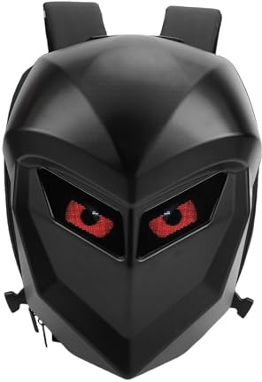 Asixxsix LED -motorcykelryggsäck, 17 Tum DIY Programmerbar Fullfärgshjälmhjälmryggsäck med LED -ögon, Vattentät Hårt Skal för Ridning Av Cykling Resan Bärbar Dator Förvaring (Svart)