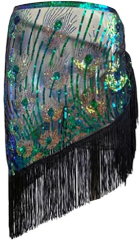 Generisch Sciarpa per danza del ventre, con frange, paillettes come foulard triangolare, per occasioni festive (MC3, taglia unica)