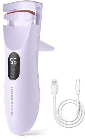 TOUCHBeauty Rizador de pestañas climatizado con indicador LED, rizador de pestañas eléctrico con 3 ajustes de temperatura, oscilación natural con silicona térmica, calentamiento rápido de 10 segundos