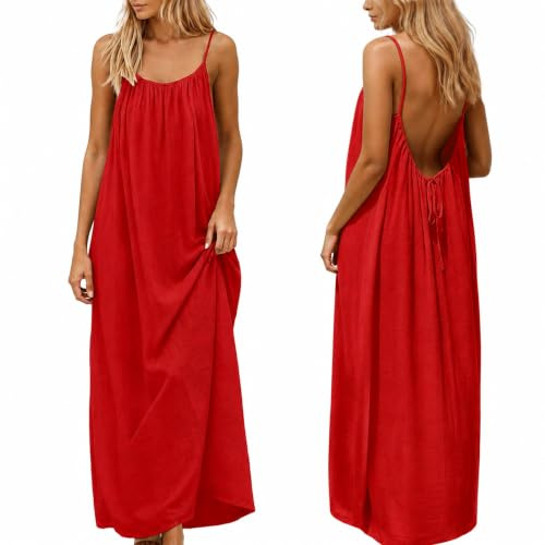 nnOuOnn Backless Cami Dress for Women Summer 2026 Sleeveless Long Maxi Casual Sundress Ladies Flowy Open Back Lounge Dresses Beach House