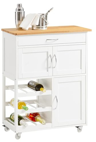 SoBuy Kitchen Trolley with Wheels Multi-Functional Rolling Storage Cart, Kitchen Island on wheels with Wine Rack Mobile Sideboard Unit for Small Kitchens, Dining Room & Garden Use 67x86x38cm FKW45-WN