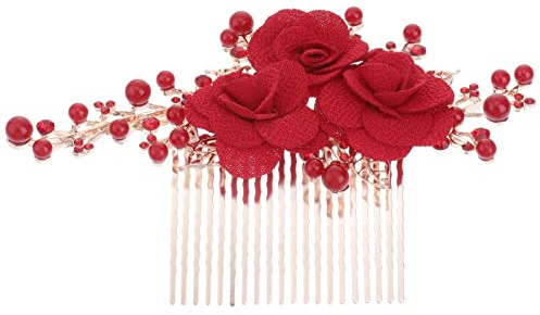 Flor rosa Peine de lado Peine de pelo nupcial Accesorios de cabello de Accesorios para el desgaste de la cabeza de boda para mujeres