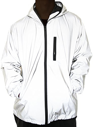 fangfei Reflective Coat Hooded Windbreaker Fashion Runing Pocket Jacket (XL) Gray