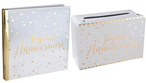 Sante R/5664-5671- 1 Pack Anniversaire urne Tirelire et Livre d'or Blanc et Or