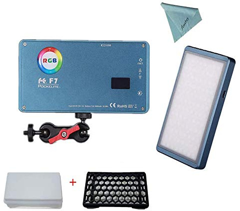 Falcon Eyes F7 RGB 12W LED Auf Kamera-Licht RGB Videoleuchten Eingebaute Batterie Pocket Size Bi-Color 2500K-9000K mit Honeycomb Grip Softbox mit Magnet Adsorption Function