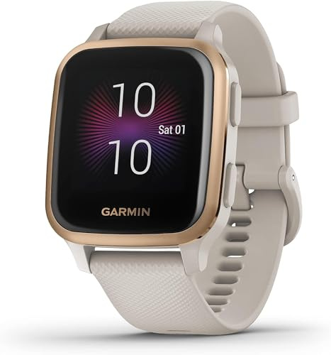 Garmin Venu SQ Music - Montre connectée GPS Multisports & Musique intégrée - Rose Gold avec Bracelet Beige - Boîtier 40mm