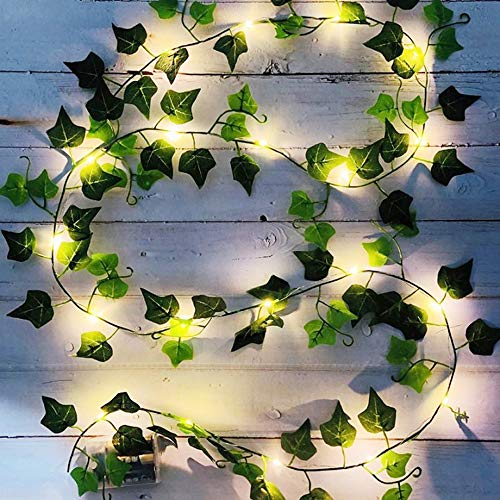 DYBOHF 1 Pezzi Edera Finta ​per Balconi, 2M Artificiale Pianta con 20 Luci LED, Foglia Verde Ghirlanda Luminosa per Giardino, Patio, Balcone, Finestra, Parete Decorazione