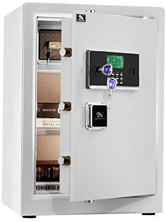 TIGERKING Safe Box,Home Safe,Large Security Box with Double Safety Key Lock and Password for Money and Document,3.7 Cubic White