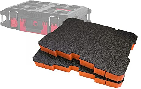 Insertos de espuma Shadow Foam Packout – Se ajusta a la caja de herramientas Milwaukee Packout Caja 2 & 3 [Pack doble naranja de 50 mm] Espuma de fácil pelado para el sistema Milwaukee Packout |