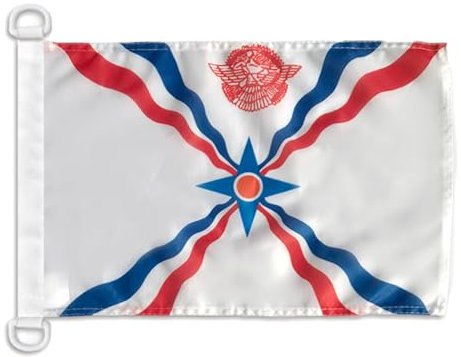 AZ FLAG - Drapeau Assyrie - 45x30 cm - Pavillon Nautique Assyrien Spécial Bateau Et Extérieur En Maille Bloquée Avec Anneaux Plastiques Intégrés - 30g