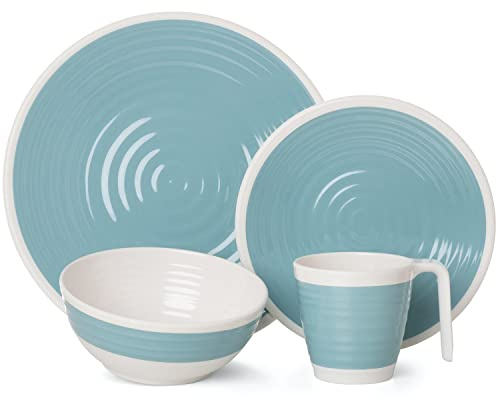 Set di stoviglie da campeggio per 1 persona, 4 pezzi | Melamina | Blu | Set di stoviglie da picnic | Design di stoviglie da campeggio
