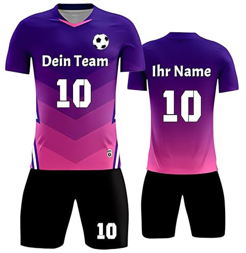 Personalisierte Fußballtrikots - Benutzerdefiniert Fussball Trikot mit Namen Nummer Team Logo - Personalisierte Fußball T-Shirt Shorts 2 Teiliges Set
