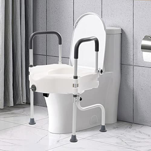 Toilettensitzerhöhung und Sicherheitsrahmen für ältere Menschen, antibakteriell mit Armlehnen, Aufzug 110 mm, 150 kg Tragkraft, mit Rutschfesten Gummigriffe und Gummifüßen