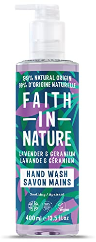 Faith in Nature Sapone Mani Naturale alla Lavanda & Geranio, Addolcente, Vegano e Non Testato su Animali, Senza SLS e Parabeni, 400 ml
