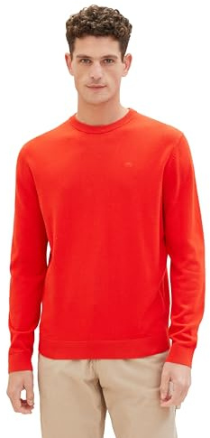 TOM TAILOR Herren Basic Crewneck Pullover aus Baumwolle, 13189 - Basic Red, XXL