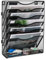 TQVAI Schreibtisch Organizer, 7 Fächer Metall A4 Zeitschriftenhalter Wand Hängeregister Wandhalter Dokumentenablage Flyerhalter Hängeorganizer Prospektständer, Schwarz