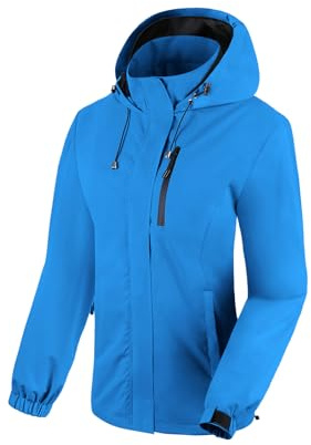 BATHRINS Regenjacke Damen Wasserdicht Atmungsaktiv Wanderjacke Windbreaker Damen Leicht Outdoor Jacke Mesh Gefüttert Fahrrad Jacke mit Kapuze（Blau,L）