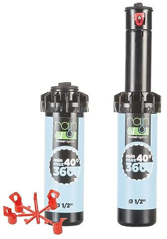 Arroseur Rain S050 - Turbine émergente 10 cm + buses interchangeables | Réglable 40-360° 1/2 femelle + 5 buses interchangeables | Arroseurs d'arrosage