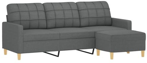 vidaXL Canapé à 3 Places avec Repose-Pieds Gris foncé 180 cm Tissu, canapé, canapé avec Repose-Pieds, canapé Trois Places, canapé 3 Places, Fauteuil
