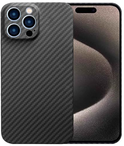 Sisyphy Aramid Hülle für iPhone 15 Pro mit Karbon-Optik (Schwarz 1500D), Super Schlank Weich Aber Robust, Snap-on Rückseite Wireless-Ladefreundlich