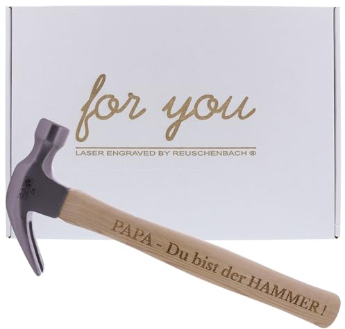 Reuschenbach Hammer mit Gravur und Geschenkbox, Klauenhammer mit Wunschtext, Profihammer 655 g