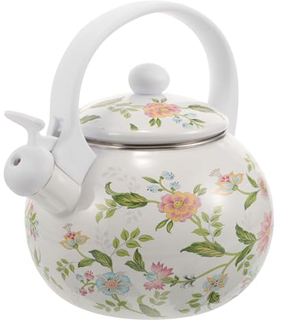 Zerodeko Whistling Tea Kettle for Stove Top, 2.2L Enamel Gas Hob Kettle Vintage Flower Pattern Teapot, Cute Fast Boiling Water Kettle Decorative Retro Kitchen Accessories