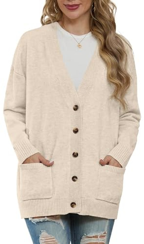 GRECERELLE Womens Cardigans Lightweight Casual | Rib Classic Cardigans for Ladies with Pockets