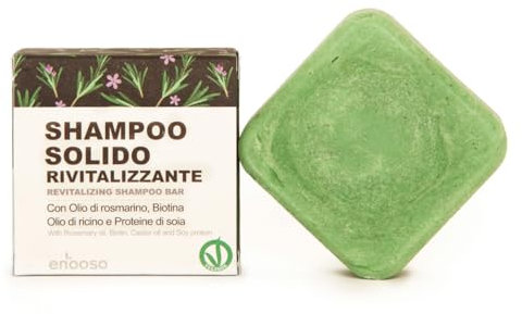 Enooso - Shampoo solido bio Anticaduta, Rinforzante con Olio di Rosmarino per capelli diluito con Olio di Ricino Purificante, Shampoo Crescita Capelli Grassi 100% Naturale e Vegano