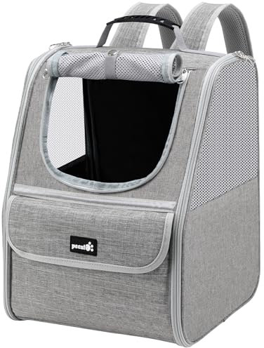 pecute Katzenrucksack Haustier Rucksack mit Netzfenster, Tragbare und Faltbare Katzentasche, Atmungsaktive und Leichte Hundetasche, Multifunktionales Ausgehen Reisen Hellgrau bis 6 kg