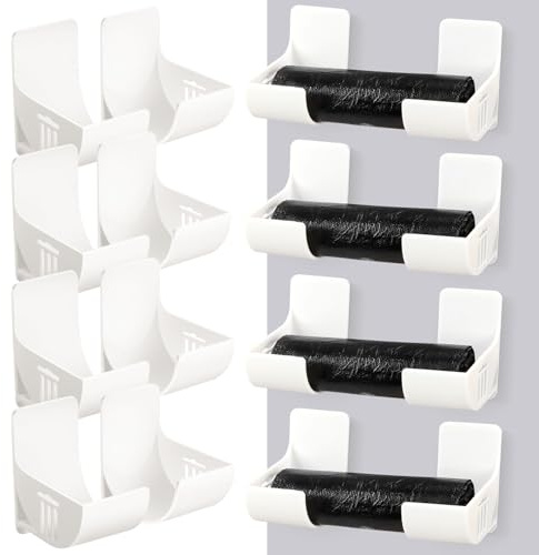 8 unidades (4 pares) Soporte para bolsas de basura montado en la pared, sin perforación, organizador de cocina, organizador de bolsas de basura montado en la pared, organizador de puerta de armario de