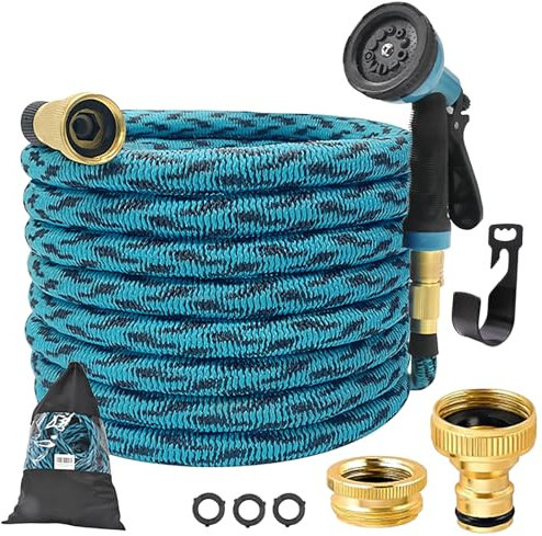 ‌Brazzaiw Expandable Garden Hose with 10-Function Nozzle & Copper Alloy Fittings, Durable 3X Telescopic Watering System for Home, Car, and Garden (50FT)