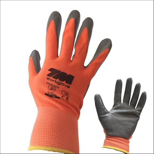 12 Pares de Guantes Trabajo Hombre – Guantes de Nitrilo y Poliéster de Alta Protección a Golpes, Desgarro y Abrasión, Talla 10 -XL - Guantes de Trabajo Versátiles, Múltiples Aplicaciones (XL-10)
