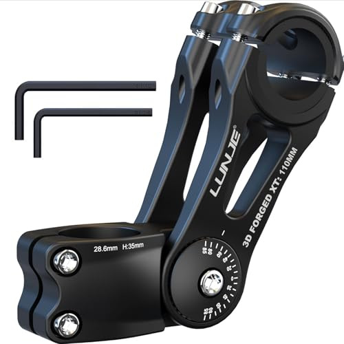 LUNJE Adjustable Bike Stem 31.8mm - 120° Ergonomic Angle MTB Stem for Enhanced Control | 6061 - T6 Aluminum | 4 Sizes (90/110/130/145mm) Handlebar Stem Riser & Extender for Road & City Bikes - 110mm