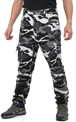 LY4U Pantaloni da Lavoro Cargo da Uomo, Pantaloni Casual da Esterno Mimetici in Cotone - Abbigliamento da Trekking da Campeggio con 10 Tasche